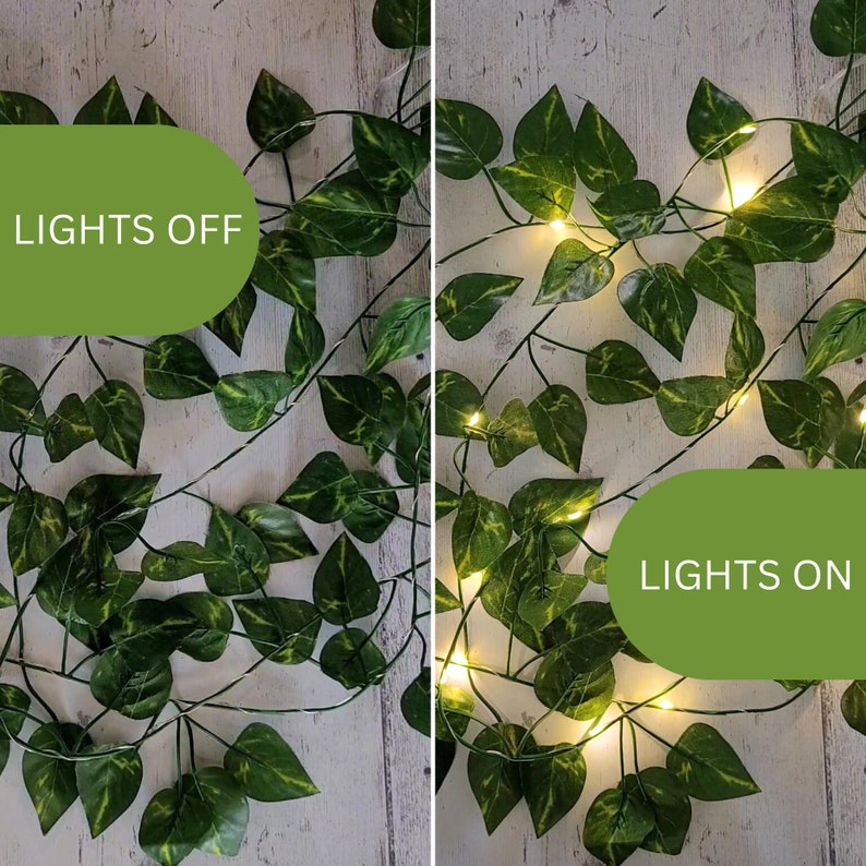 Ivy Fairy Lights Ivy Garland Bedroom Decor Rustic Wedding Decor Boho Home Decor Leaf Wedding Table Decor Reception String Lights image 4