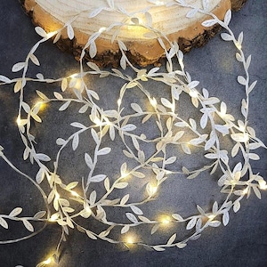 Silver Leaf Fairy Lights - Wedding Table Decor - Reception String Lights - Christmas Mantle Lit Garland - Festive Holiday Home Decoration
