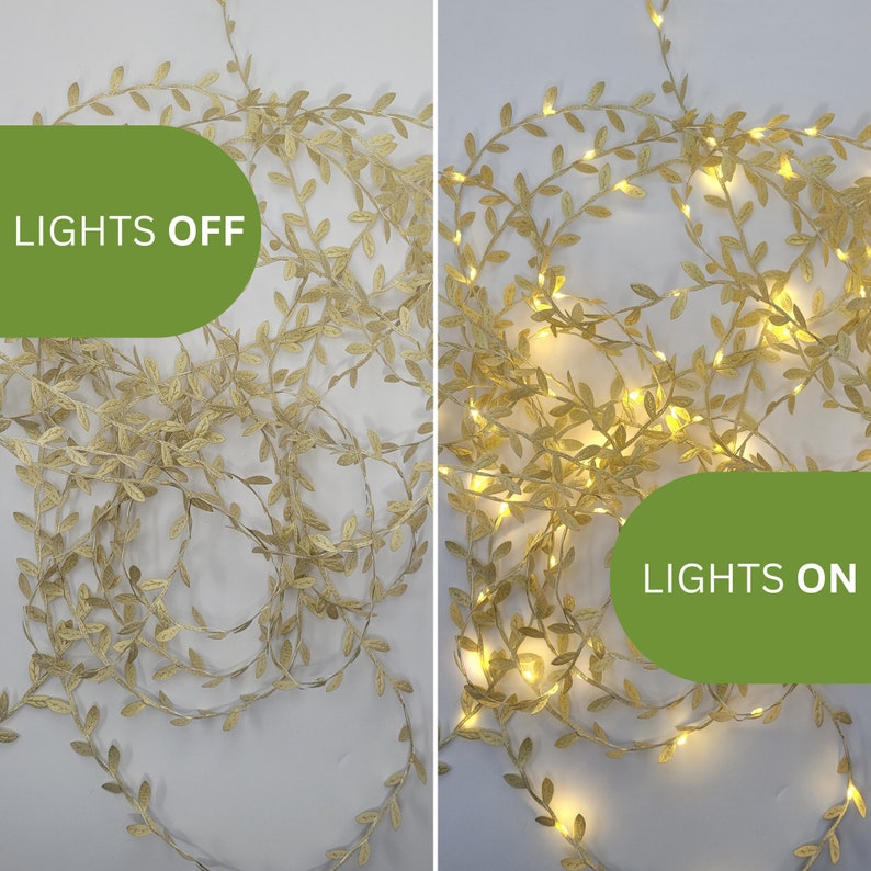 Gold Leaf Fairy Lights Wedding Table Decor Centerpiece Metallic Reception String Lights Unique Indoor Lit Garland LED Bedroom Decor image 4