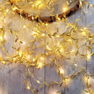 Gold Leaf Fairy Lights - Wedding Table Decor Centerpiece - Festive Christmas Garland - Rustic Holiday String Lights - LED Mantle Decoration