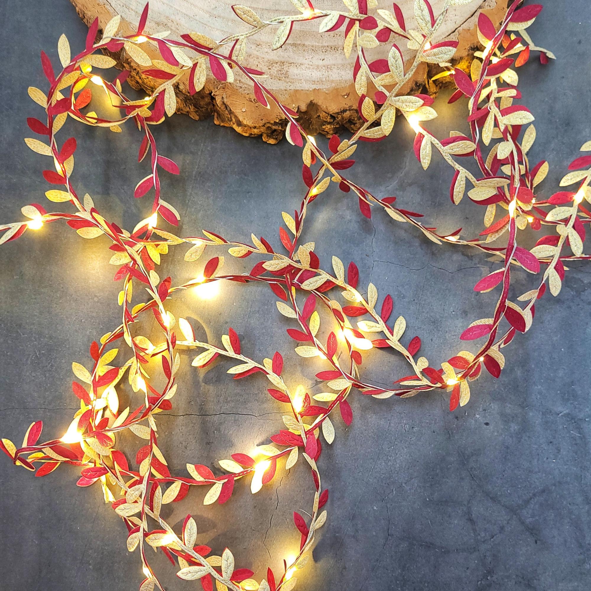 17 Dazzling Christmas Lights Ideas to Illuminate Your Season: Festive Sparkle for Every Home 8 Burgundy & Gold Fairy Lights Garland - Rustic Dark Red Christmas…