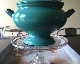 Vintage Teal Enamel Soup Tureen OTO