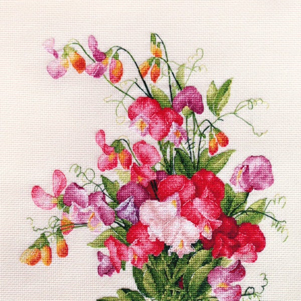 Sweet Pea" LanSvit CROSS-STITCH KIT (A-004) /flower Longpre art classic paint beauty embroidery kreuzstich pointdecroix puntocroce