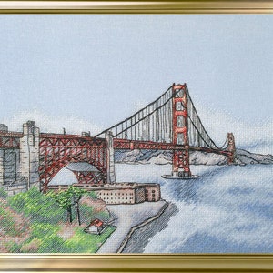 The Golden Gate Bridge LanSvit CROSS-STITCH KIT A-010 /san-francisco usa sketch broderie puntodecruz kreuzstich embroidery image 1