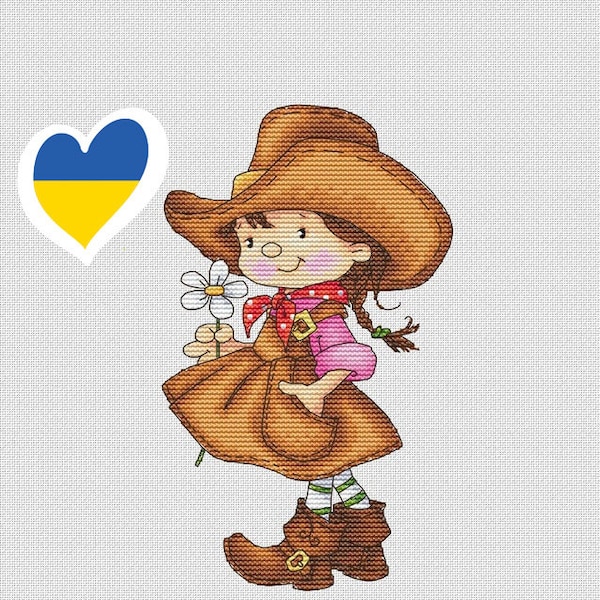 The Prairie Flower" LanSvit CROSS-STITCH PATTERN (D-041) /children game child girl cowgirl wild west adventure western kreuzstich needlework