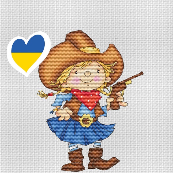 Deputy Sheriff" LanSvit CROSS-STITCH PATTERN (D-035) /children game girl cowgirl wild west adventure western needlework kreuzstich