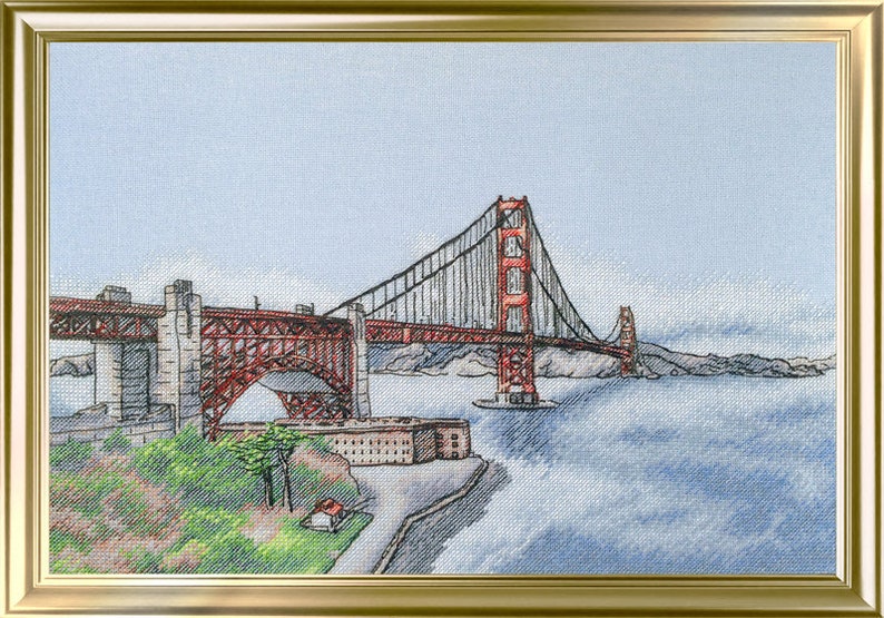The Golden Gate Bridge LanSvit CROSS-STITCH KIT A-010 /san-francisco usa sketch broderie puntodecruz kreuzstich embroidery image 1