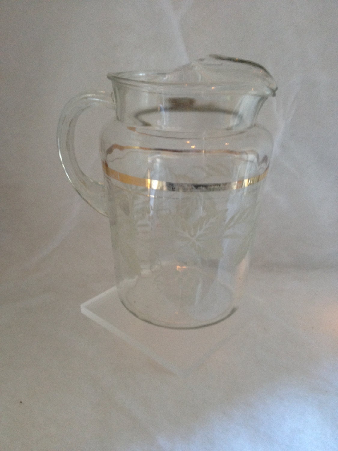 Vintage Clear Bartlett Collins Glass Pitcher Gold Stripes Etsy