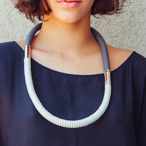 Handmade Grey & Silver Cord Necklace: Modular Braided Jewelry