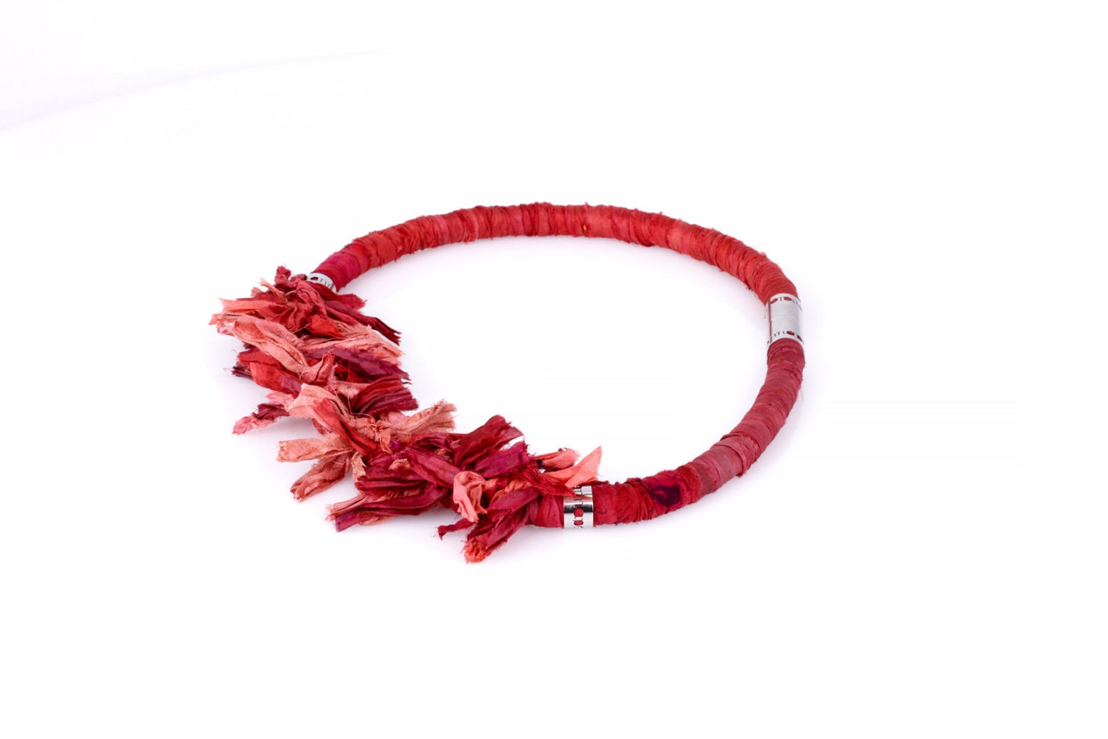 Red Flowers Jewelry Statement Red Necklace Textile Necklace Red Fabric ...