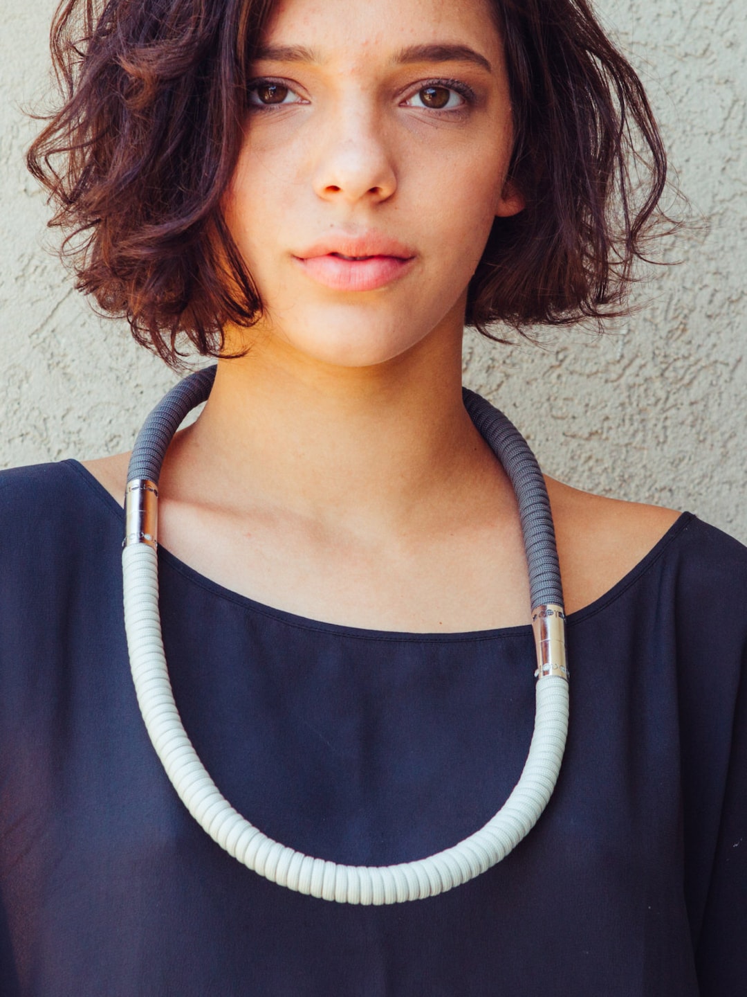 Hand Made Wrapped Cord Necklace Unique Grey and Silver Etsy