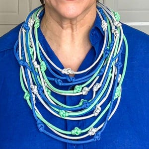 Blue macrame statement necklace, Braided necklace, Green mint strand necklace, Blue  necklace, Statement rope necklace, Green Mint necklace