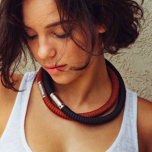 Black rope necklace, Wrapped rope necklace, Black jewelry, Trending necklace, Bib contemporary necklace, Black statement necklace