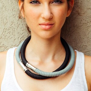 Black & Grey Rope Necklace: Handmade Modular Statement Jewelry