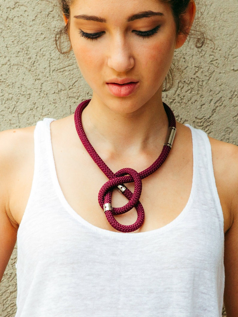 Burgundy Rope Necklace Pendant Rope Necklace Burgundy Etsy