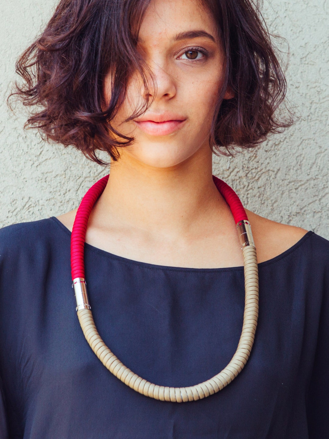 Hand Made Wrapped Cord Necklace Unique Burgundy and Tan Etsy