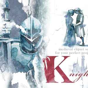 Watercolor Knight Clipart Set,Medieval Cliaprt,Handpainted,Knight Frames,Castle,Warrior,Kingdom,Tree,Mystery,Misterious,Princess,Invitation