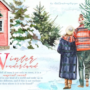 Watercolor Winter Wonderland Clipart Set,Christmas Illustration,Winter House,Christmas Tree,Girlfriend,Friendship,Girl Portrait,New Year