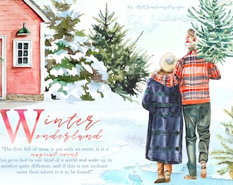 Watercolor Winter Wonderland Clipart Set, Christmas Illustrations (PNG)
