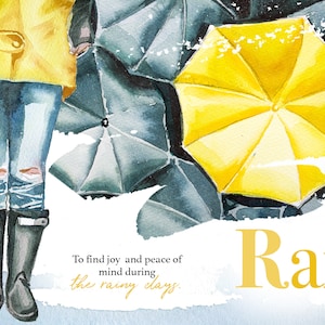 Watercolor Rain Clipart Set,Autumn Design,Fall Illustration,Girl with Umbrella,Cityscape,Rainy Landscape,Bicycle,Yellow Umbrella,Seasonal