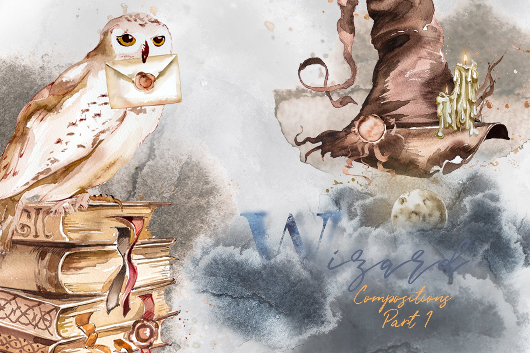 Aquarell Zauberer Clipart Set Magier Zauberei Magie Eule | Etsy