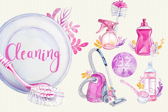 Cleaning Clip Art Watercolor Cleaning Supplies Book Clipart