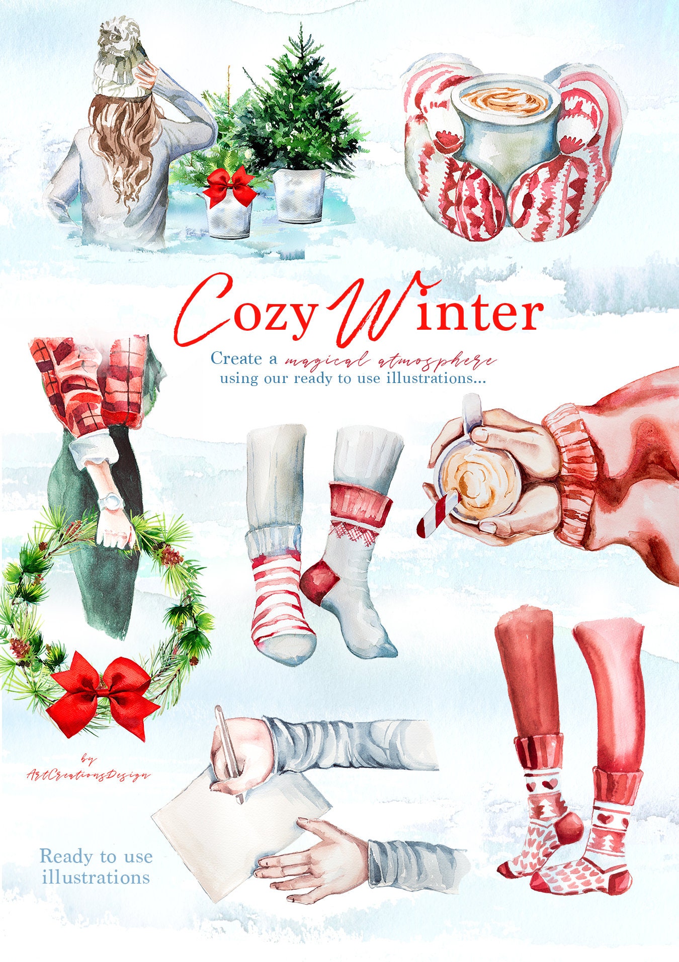 Watercolor Cozy Winter Clipart Setchristmas - Etsy