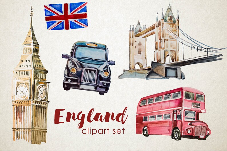 Aquarelle Angleterre Clipart Set V hicules R tro Londres Aquarelle Angleterre Clipart Set V hicules R tro Londres