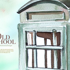 K&ouml;nnte beinhalten: Aquarellillustration eines Geb&auml;udes mit dem Text "OLD SCHOOL" und "by ArtCreationsDesign". Das Bild zeigt ein Schul-Themen-Clip-Art-Set, handgemalt in Aquarell. Das Geb&auml;ude ist in Grau- und Braunt&ouml;nen gemalt.
