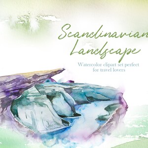 Watercolor Scandinavian Landscape Clipart Set,Mountains,Sea,Ocean,Rocks,Nature,Forest,Camping,Tent,Travel,Adventure,Wanderlust,Explore,PNG