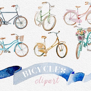 Clipart di biciclette vintage ad acquerello, clipart dipinte a mano, matrimonio fai da te, elemento di design, stampabile, stampa digitale, retrò, antico, trasparente, PNG