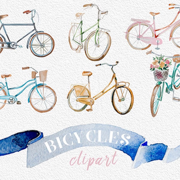 Watercolor Vintage Bicycles Clipart,Handpainted clipart,Wedding DIY,Design element,Printable,Digital Print,Retro,Antique,Transparent,PNG