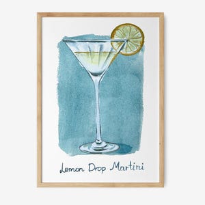 Lemon Drop Martini Cocktail Poster Printable,Digital Print,Watercolor Wall Art,Bar Decoration,Drink painting