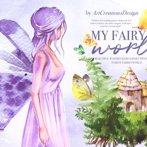 Watercolor My Fairy World Clipart Set, Magical Fairy,Fairytale Illustration, Wizard Design,Fairy House,Forest fairies,Planner Stickers,