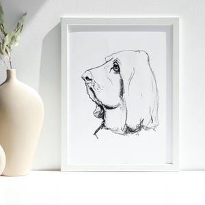 Basset Hound Dog Charcoal Drawing, Fine Art Print image 1
