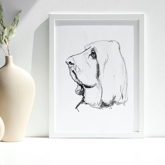 Bloodhound Dog Pencil Drawing Art Print,Dog Portrait,Minimalistic Poster,Dog Wall Art,Digital Print,