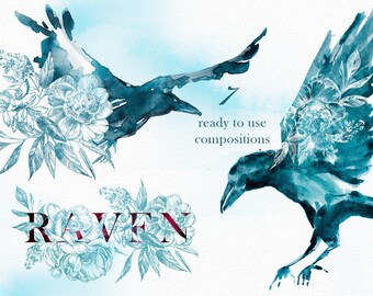 Gotische raaf-clipart png | Mystic Flying Bird aquarel illustratie voor junk Journal