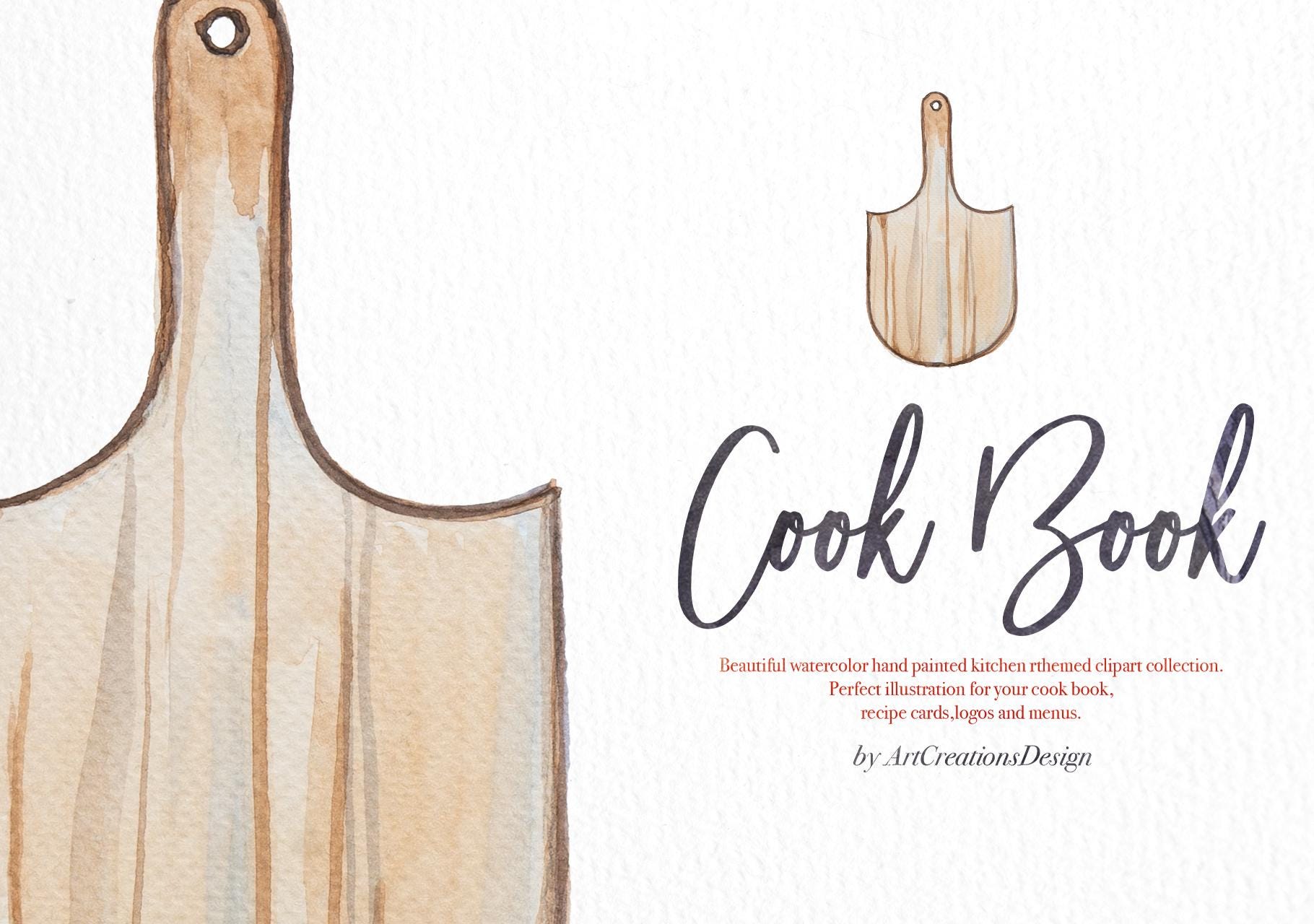Cookbook Tools Watercolor Cook Book Clipart Set,cookbook Cover,kitchen Utencils ...