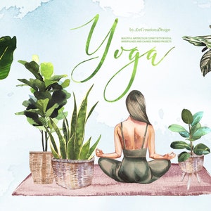 Watercolor Yoga Clipart Set,Meditation Illustration,Zen Design,Spa,Fitness,Pilates,Relax,Planner Stickers, Plants,Urban Jungle,Yoga Woman