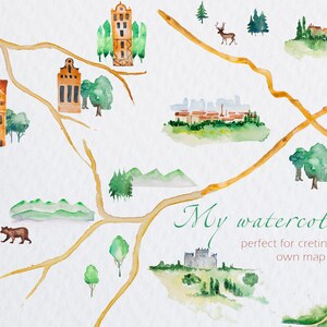 Mijn aquarel kaart Clipart Set, Reizen, Avontuur, Camping, Reis, Verkennen, bruiloft briefpapier, digitale scrapbooking, PNG, Counry, Zee, Stad, Vuurtoren