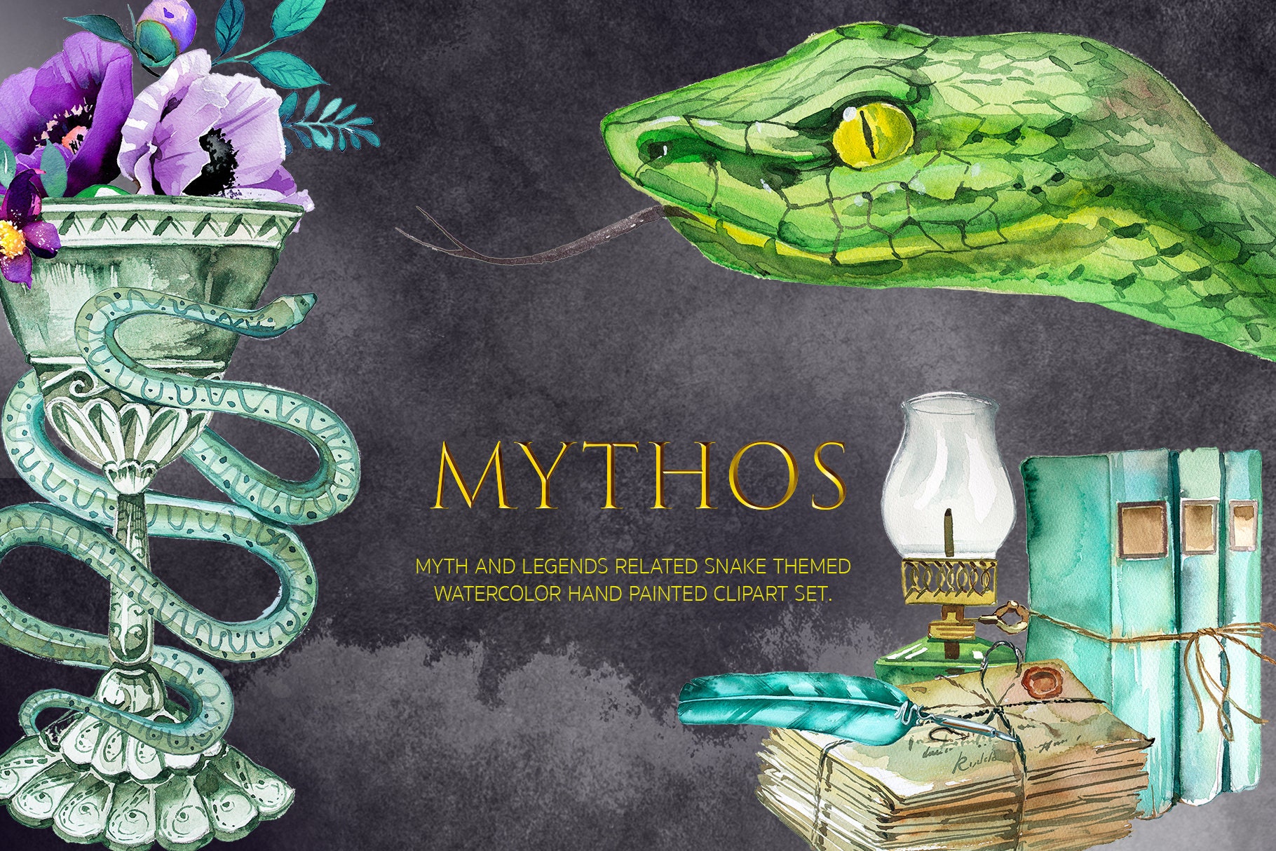 Mythos Page De Garde Aquarell Mythos Clipart Set Schlange Zauberer Magie - Etsy.de