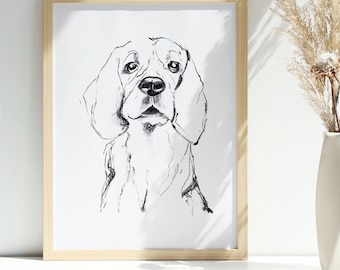 ビーグル 鉛筆画(色紙) アーティストGary Tymonによるサイン入りビーグル犬のアートワーク
