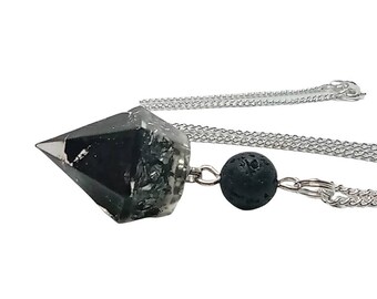 Pendulum necklace orgonite divination with black tourmaline, volcanic stone and 925 sterling silver chain, tourmaline necklace,