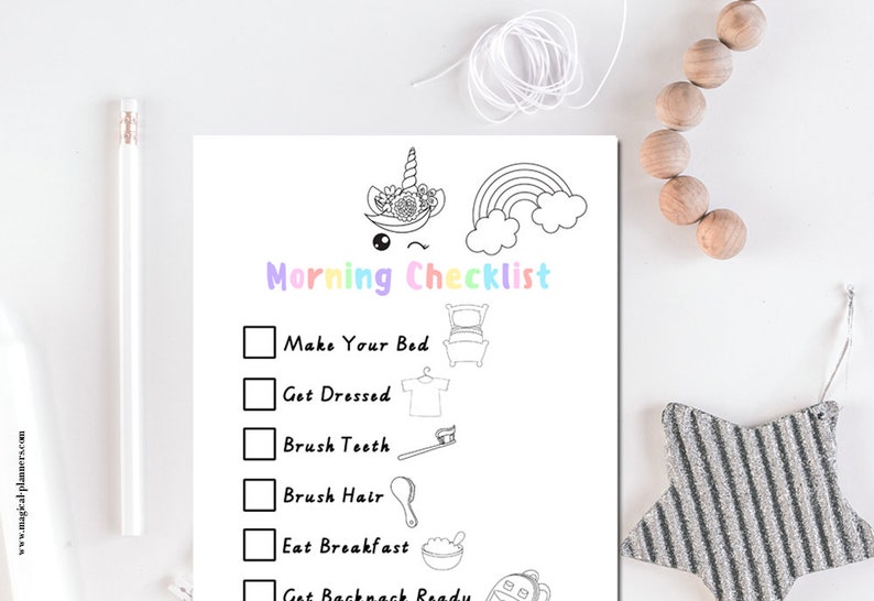 Unicorn Kids Morning &amp; Bedtime Checklist, Kid Bedtime Checklist ...