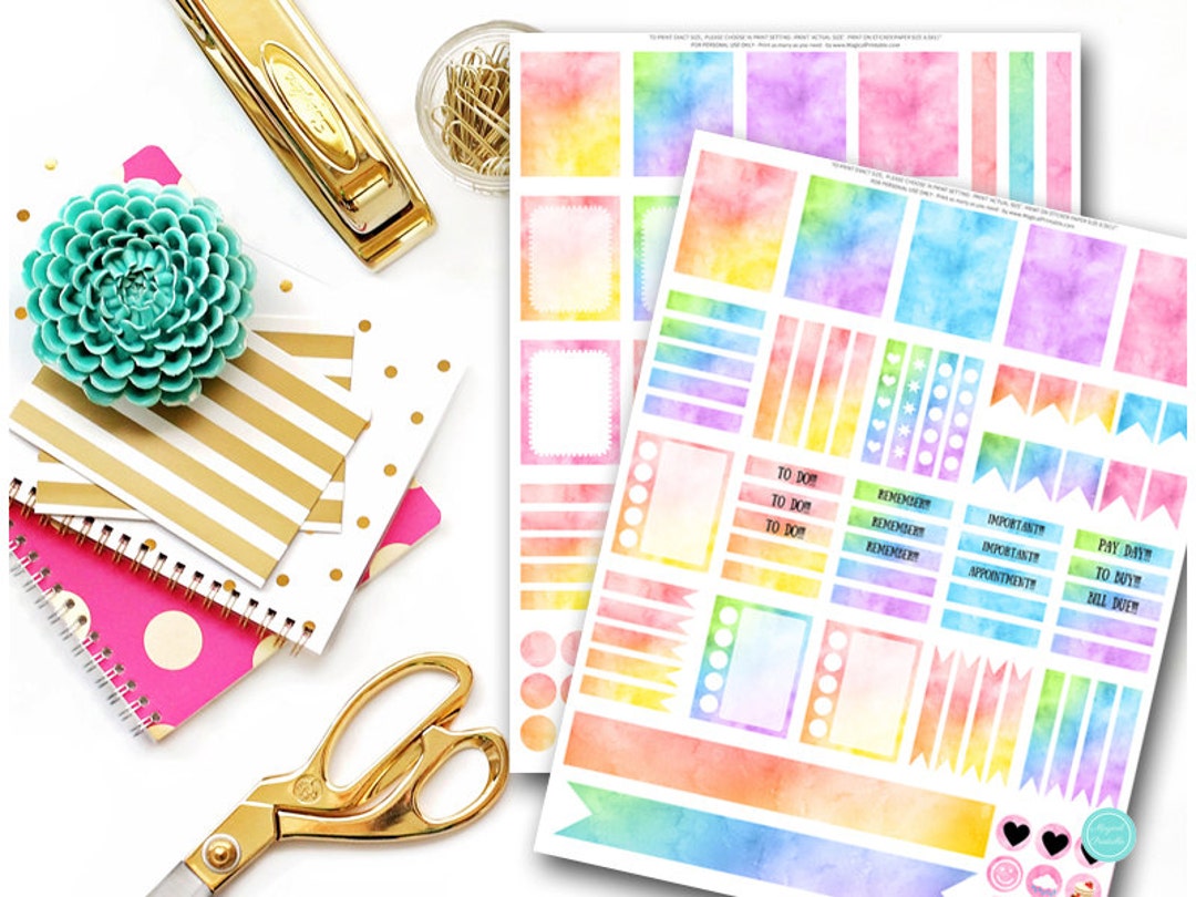 Watercolor Planner Stickers, Printable Planner Sticker, Condren Planner ...