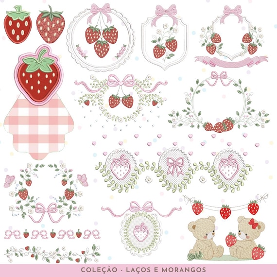 Embroidery Bows and Strawberries
