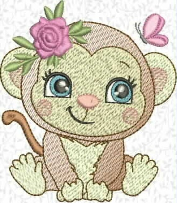 Monkey Embroidery Design Embroidery design machine Baby Etsy
