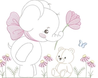 Embroidery little elephant Line work