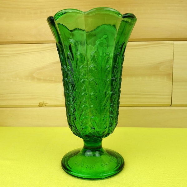 Gorgeous 9-Inch E. O. Brody Green Glass Footed Vase