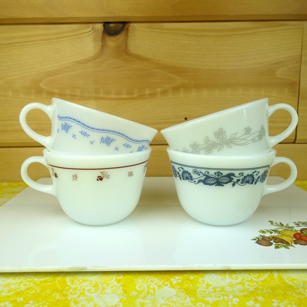 4 Pyrex 8-Ounce Coffee Cups, Mismatched 4 Patterns, #618